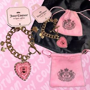 Sold 🎀 NWT Juicy Couture Pink & Gold Heart Charm Bracelet + Dust Bag